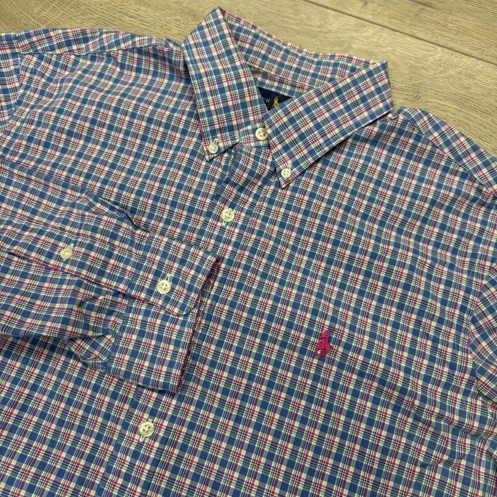 Ralph Lauren Multicolor Plaid Mens Button Down Shirt Sz L Preppy Casual FAIR